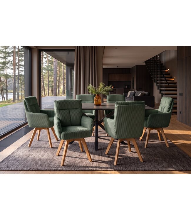 Invicta Interior Draaibare fauteuil BIG GEORGE 360° roteerbaar berkenhout frame met armleuningen veerkern koord groen - 48902