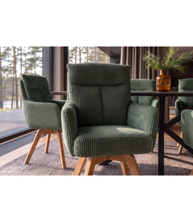 Invicta Interior Draaibare fauteuil BIG GEORGE 360° roteerbaar berkenhout frame met armleuningen veerkern koord groen - 48902