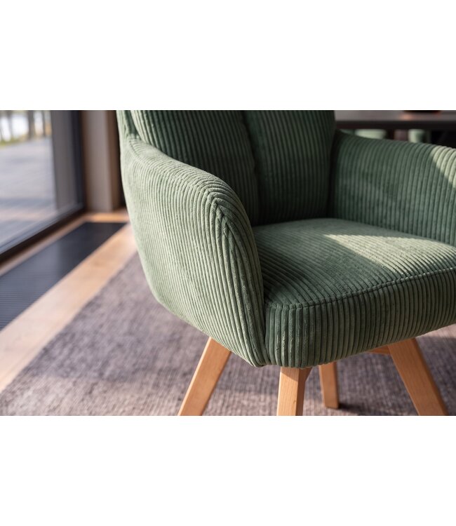 Invicta Interior Draaibare fauteuil BIG GEORGE 360° roteerbaar berkenhout frame met armleuningen veerkern koord groen - 48902