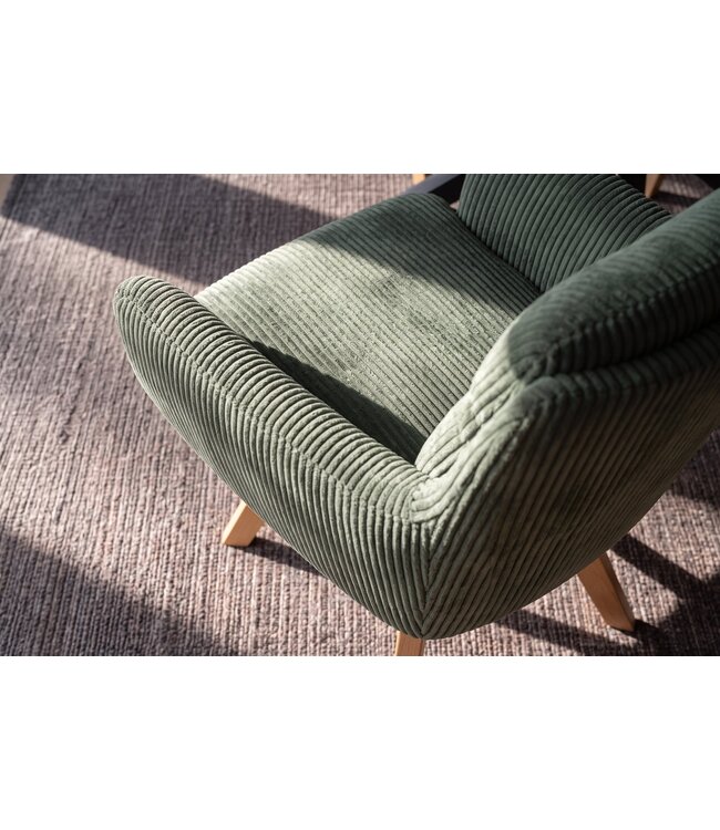 Invicta Interior Draaibare fauteuil BIG GEORGE 360° roteerbaar berkenhout frame met armleuningen veerkern koord groen - 48902