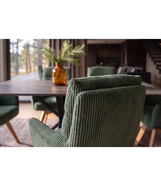 Invicta Interior Draaibare fauteuil BIG GEORGE 360° roteerbaar berkenhout frame met armleuningen veerkern koord groen - 48902