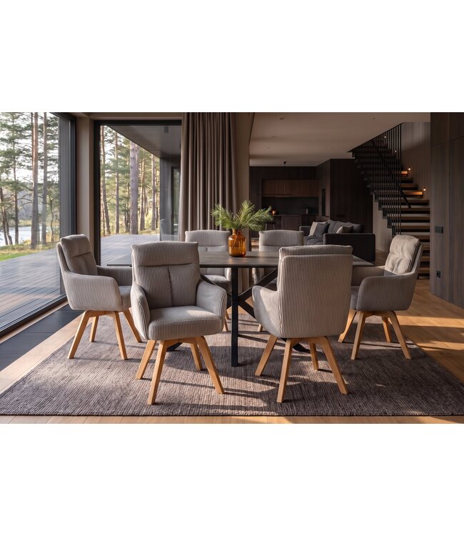 Invicta Interior Draaibare fauteuil BIG GEORGE 360° roteerbaar berkenhout frame met armleuningen veerkern koord greige - 48903