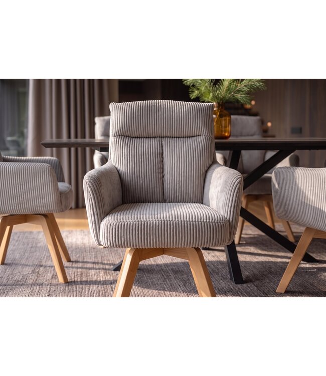 Invicta Interior Draaibare fauteuil BIG GEORGE 360° roteerbaar berkenhout frame met armleuningen veerkern koord greige - 48903