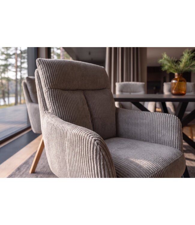 Invicta Interior Draaibare fauteuil BIG GEORGE 360° roteerbaar berkenhout frame met armleuningen veerkern koord greige - 48903
