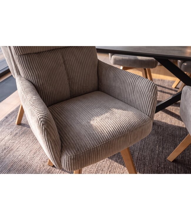 Invicta Interior Draaibare fauteuil BIG GEORGE 360° roteerbaar berkenhout frame met armleuningen veerkern koord greige - 48903
