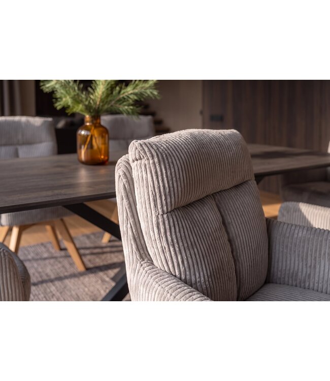 Invicta Interior Draaibare fauteuil BIG GEORGE 360° roteerbaar berkenhout frame met armleuningen veerkern koord greige - 48903