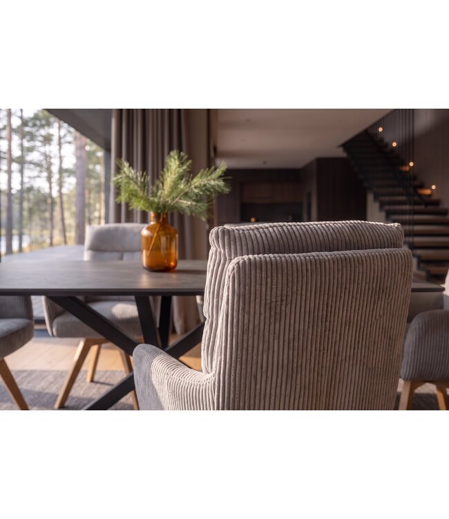 Invicta Interior Draaibare fauteuil BIG GEORGE 360° roteerbaar berkenhout frame met armleuningen veerkern koord greige - 48903