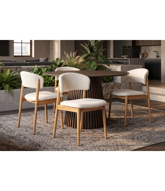 Invicta Interior Stoel VALHALLA WOOD textured fabric creamy en eikenhout naturel - 48920