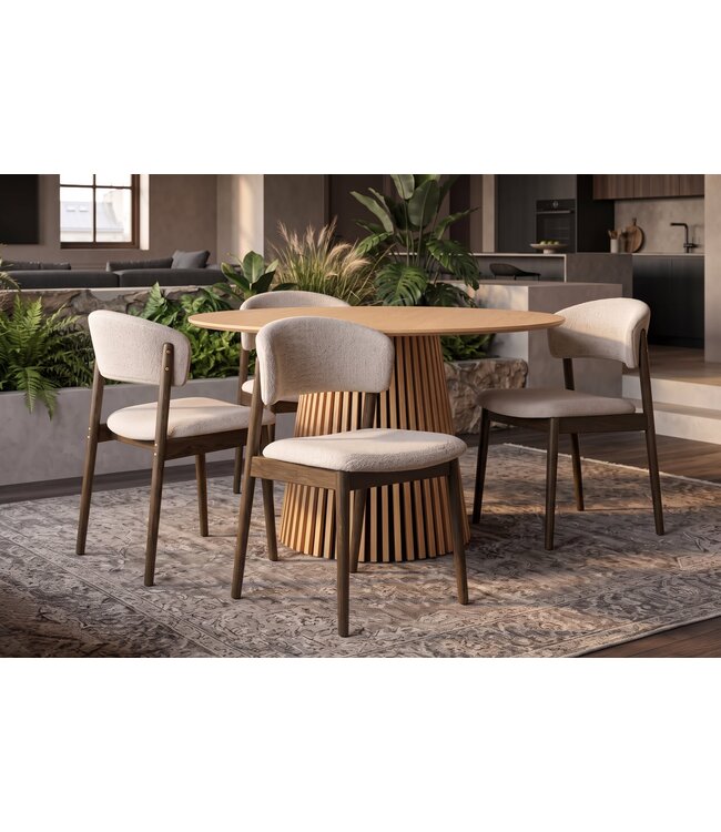 Invicta Interior Stoel VALHALLA WOOD gestructureerde stof beige en eiken hout bruin - 48921
