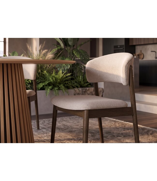 Invicta Interior Stoel VALHALLA WOOD gestructureerde stof beige en eiken hout bruin - 48921