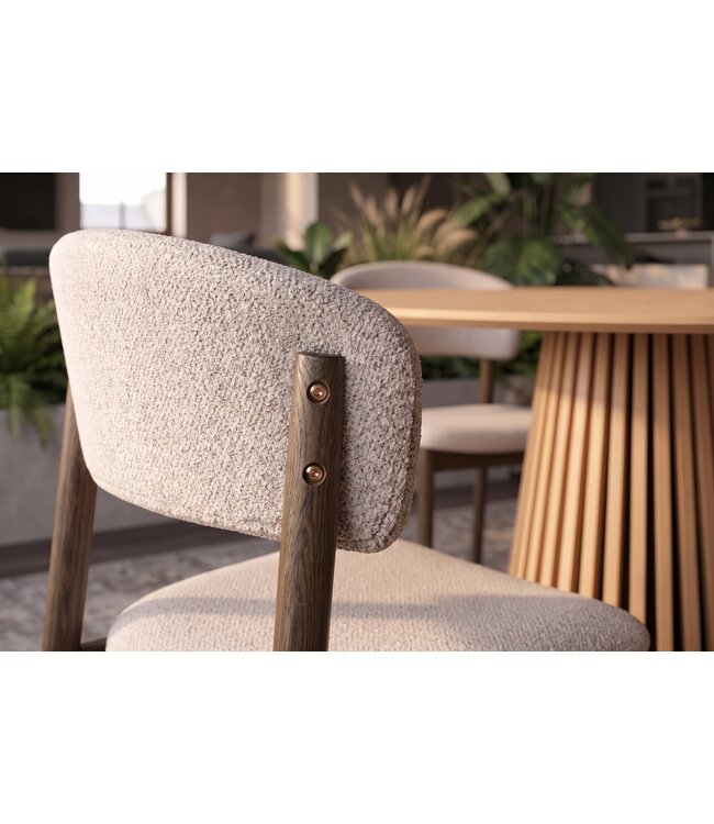 Invicta Interior Stoel VALHALLA WOOD gestructureerde stof beige en eiken hout bruin - 48921