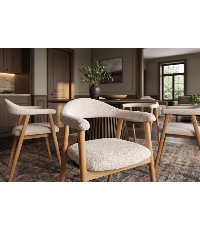Invicta Interior Stoel VALHALLA WOOD met armleuningen geweven stof crème en naturel eikenhout - 48922