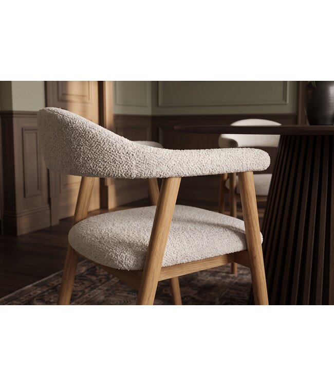 Invicta Interior Stoel VALHALLA WOOD met armleuningen geweven stof crème en naturel eikenhout - 48922