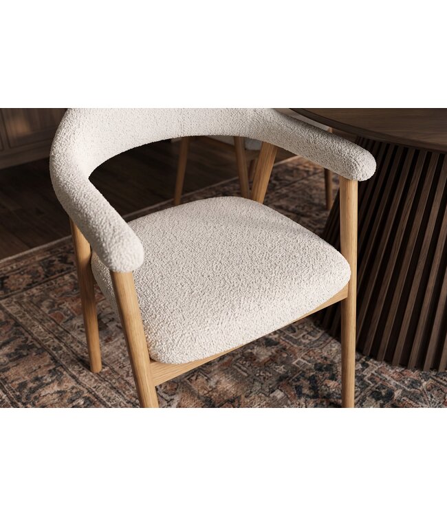 Invicta Interior Stoel VALHALLA WOOD met armleuningen geweven stof crème en naturel eikenhout - 48922