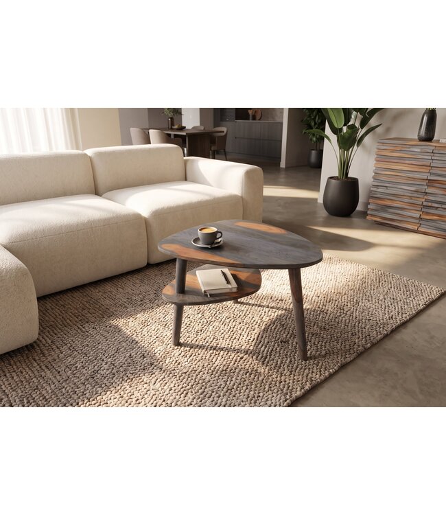 Invicta Interior Salontafel ORGANIC LIVING 55cm met opbergvak sheesham hout grijs smoke afwerking - 48938