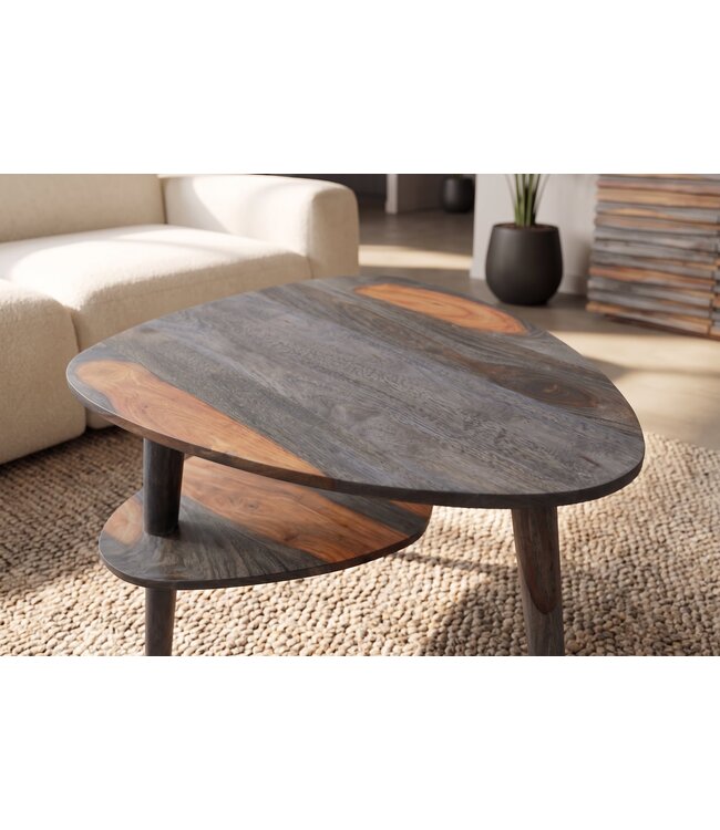 Invicta Interior Salontafel ORGANIC LIVING 55cm met opbergvak sheesham hout grijs smoke afwerking - 48938