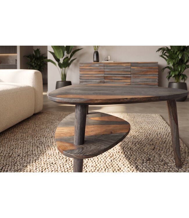 Invicta Interior Salontafel ORGANIC LIVING 55cm met opbergvak sheesham hout grijs smoke afwerking - 48938