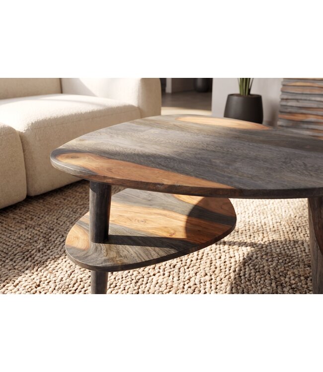 Invicta Interior Salontafel ORGANIC LIVING 55cm met opbergvak sheesham hout grijs smoke afwerking - 48938