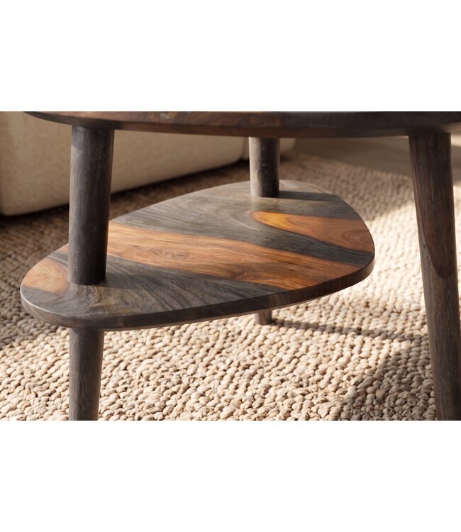 Invicta Interior Salontafel ORGANIC LIVING 55cm met opbergvak sheesham hout grijs smoke afwerking - 48938