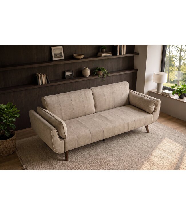 Invicta Interior Slaapbank DIVANI 220cm 3-zits fluweel champagne beige - 48983