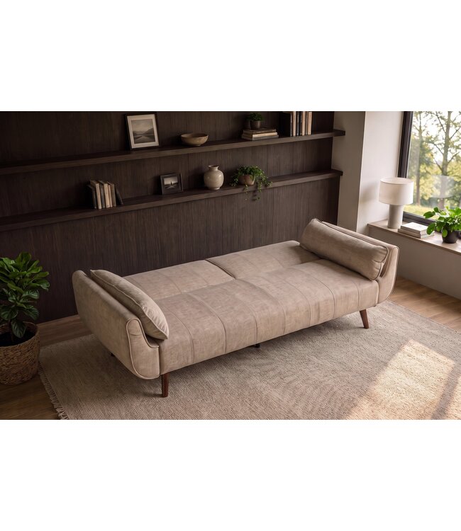 Invicta Interior Slaapbank DIVANI 220cm 3-zits fluweel champagne beige - 48983