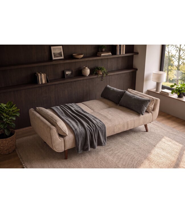 Invicta Interior Slaapbank DIVANI 220cm 3-zits fluweel champagne beige - 48983