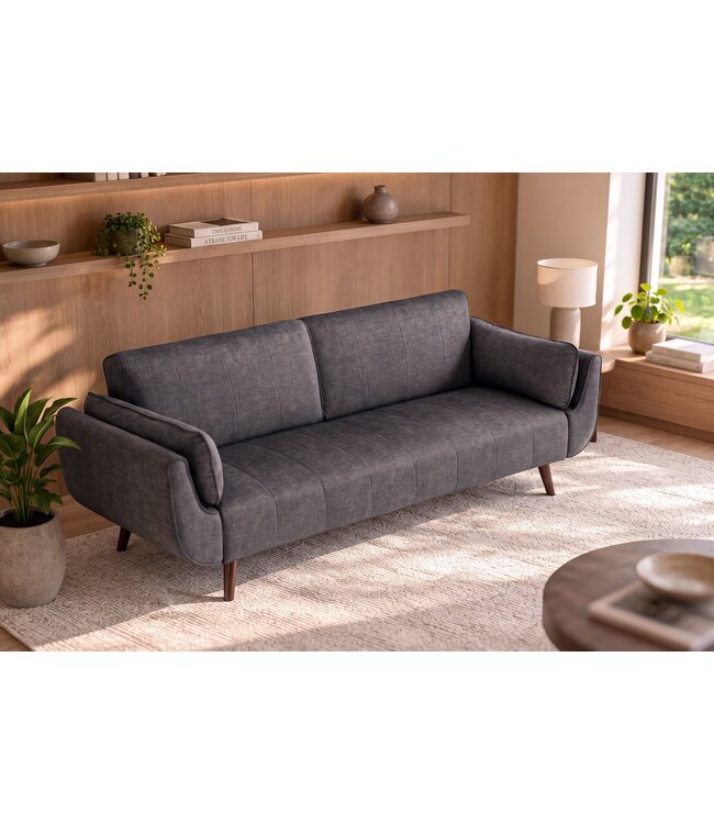 Invicta Interior Slaapbank DIVANI 220cm 3-zits fluweel grijs - 48984