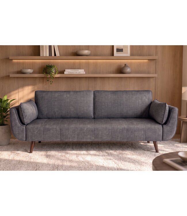 Invicta Interior Slaapbank DIVANI 220cm 3-zits fluweel grijs - 48984