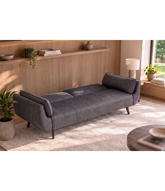 Invicta Interior Slaapbank DIVANI 220cm 3-zits fluweel grijs - 48984