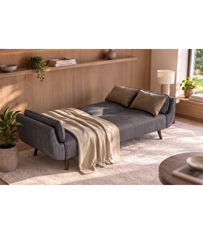 Invicta Interior Slaapbank DIVANI 220cm 3-zits fluweel grijs - 48984