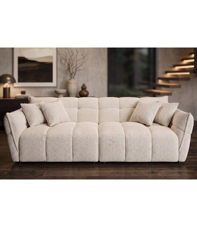 Invicta Interior XXL 3-zits bank CLOUD 260cm boucle tweed beige - 49012