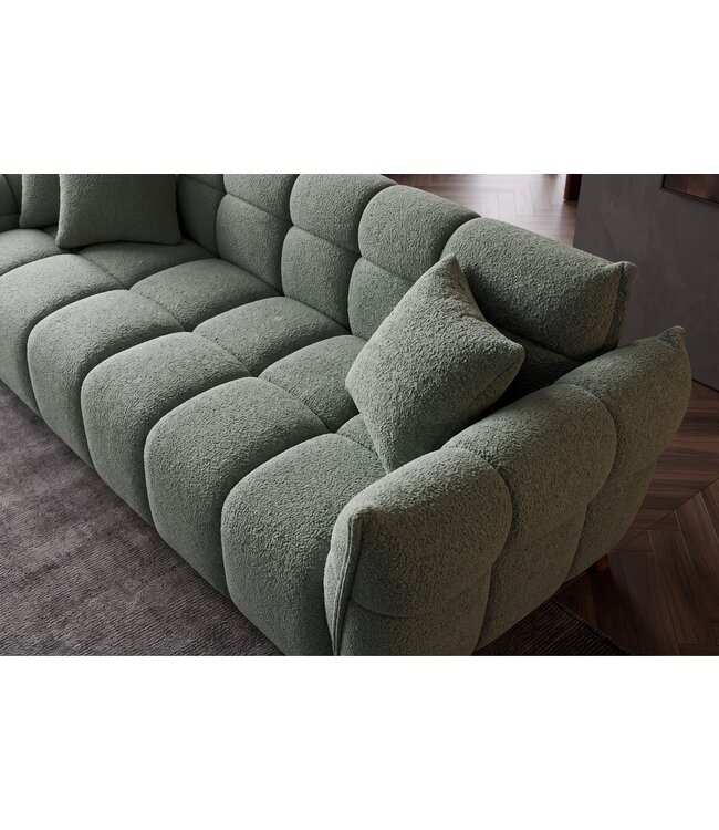 Invicta Interior XXL Bouclé Bank CLOUD 260cm 3-zits Sage - 49020