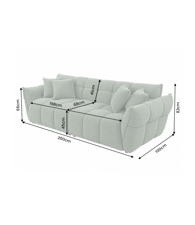 Invicta Interior XXL Bouclé Bank CLOUD 260cm 3-zits Sage - 49020