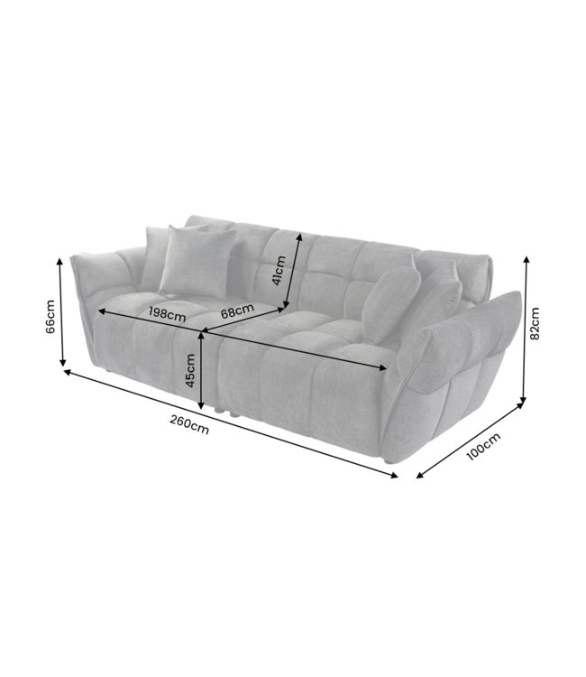 Invicta Interior Loungebank CLOUD 260cm 3-zits XXL vogue velvet grey - 49022