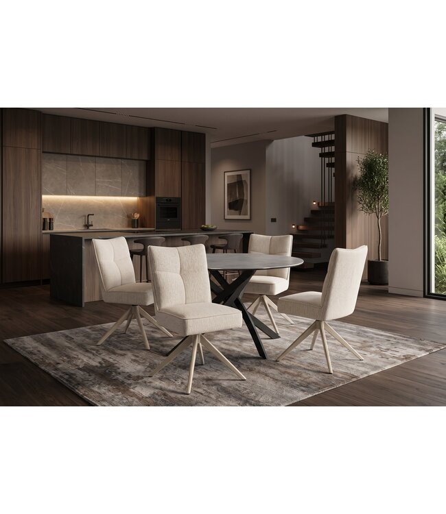 Invicta Interior Draaistoel LUGANO 360° met auto-return 150 kg laadvermogen veercore chenille tweed beige - 49065