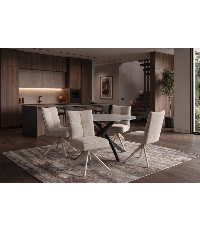 Invicta Interior Draaibare stoel LUGANO 360° auto-return 150 kg draagvermogen veercore chenille tweed taupe beige - 49066