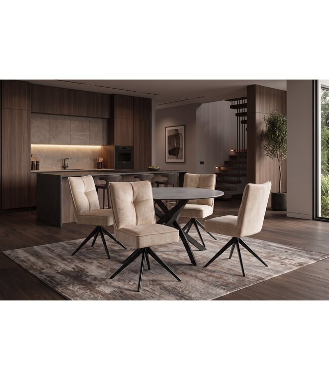 Invicta Interior Draaistoel LUGANO 360° auto-return 150 kg draagvermogen veerkern velours fluweel beige zwart - 49067
