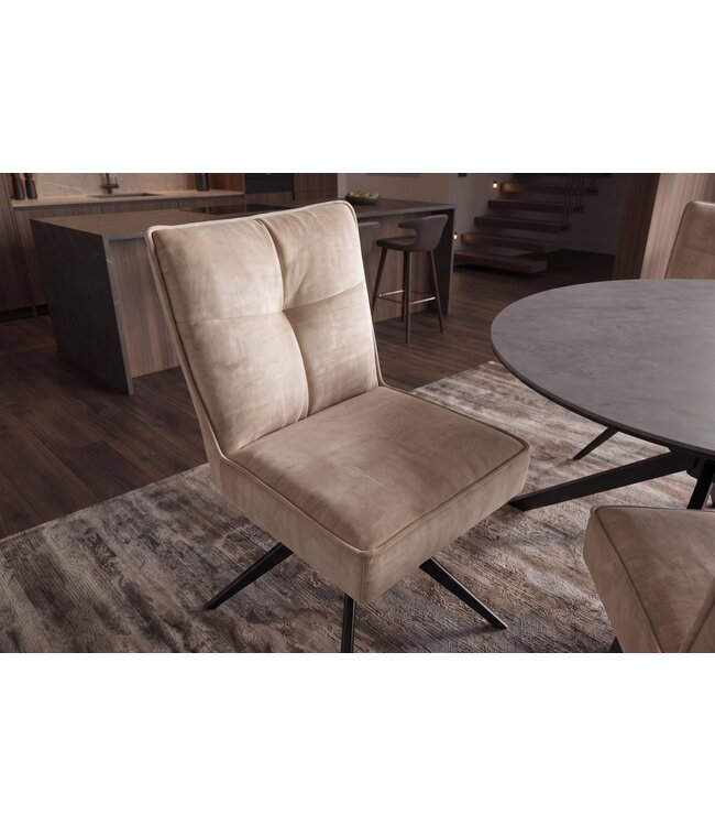Invicta Interior Draaistoel LUGANO 360° auto-return 150 kg draagvermogen veerkern velours fluweel beige zwart - 49067