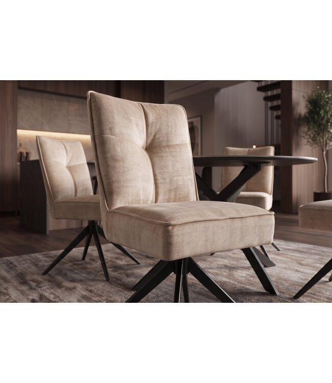 Invicta Interior Draaistoel LUGANO 360° auto-return 150 kg draagvermogen veerkern velours fluweel beige zwart - 49067