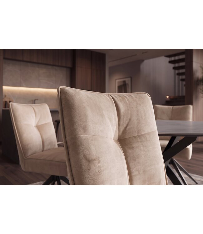Invicta Interior Draaistoel LUGANO 360° auto-return 150 kg draagvermogen veerkern velours fluweel beige zwart - 49067