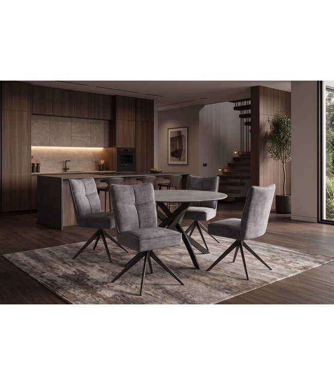 Invicta Interior Draaibare stoel LUGANO 360° auto-return 150 kg draagvermogen veerkern velours fluweel grijs zwart - 49068