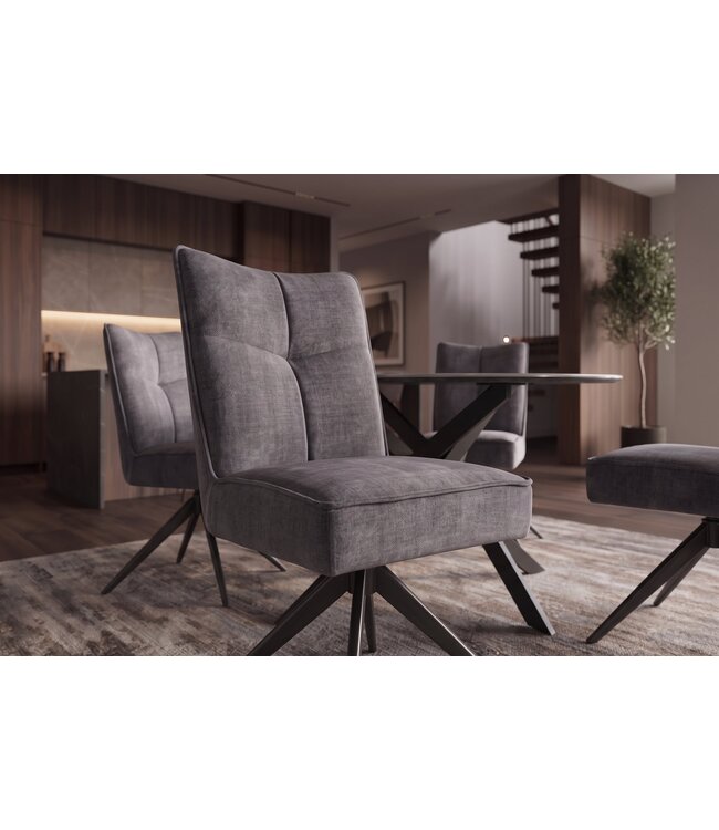 Invicta Interior Draaibare stoel LUGANO 360° auto-return 150 kg draagvermogen veerkern velours fluweel grijs zwart - 49068