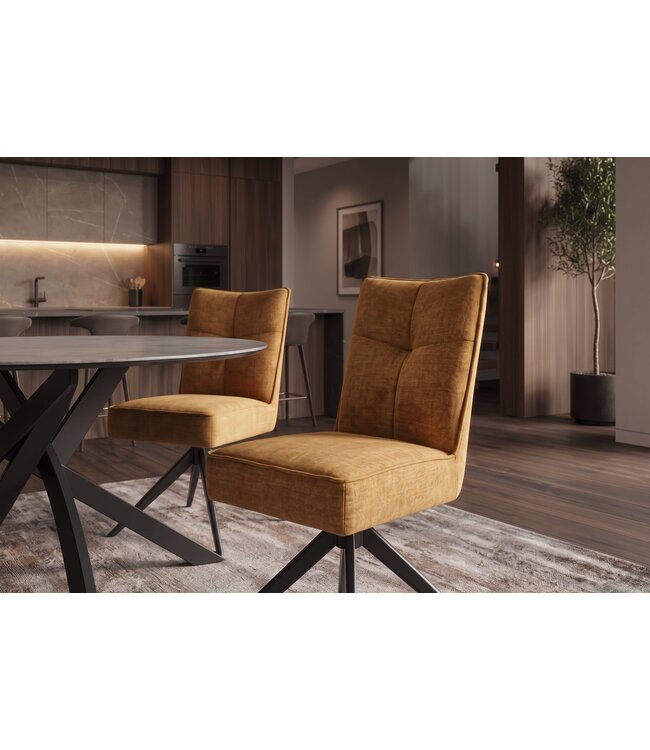 Invicta Interior Draaibare stoel LUGANO 360° automatisch terugkerend 150 kg draagvermogen spiraalvering fluweel mosterdgeel zwart - 49069