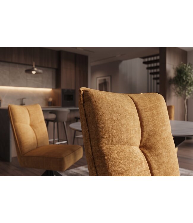 Invicta Interior Draaibare stoel LUGANO 360° automatisch terugkerend 150 kg draagvermogen spiraalvering fluweel mosterdgeel zwart - 49069