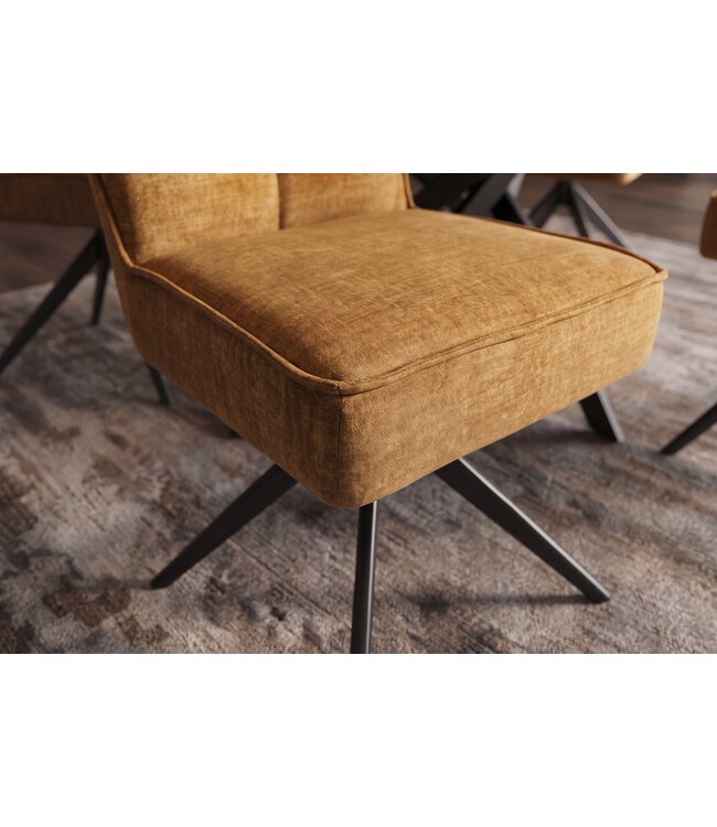 Invicta Interior Draaibare stoel LUGANO 360° automatisch terugkerend 150 kg draagvermogen spiraalvering fluweel mosterdgeel zwart - 49069