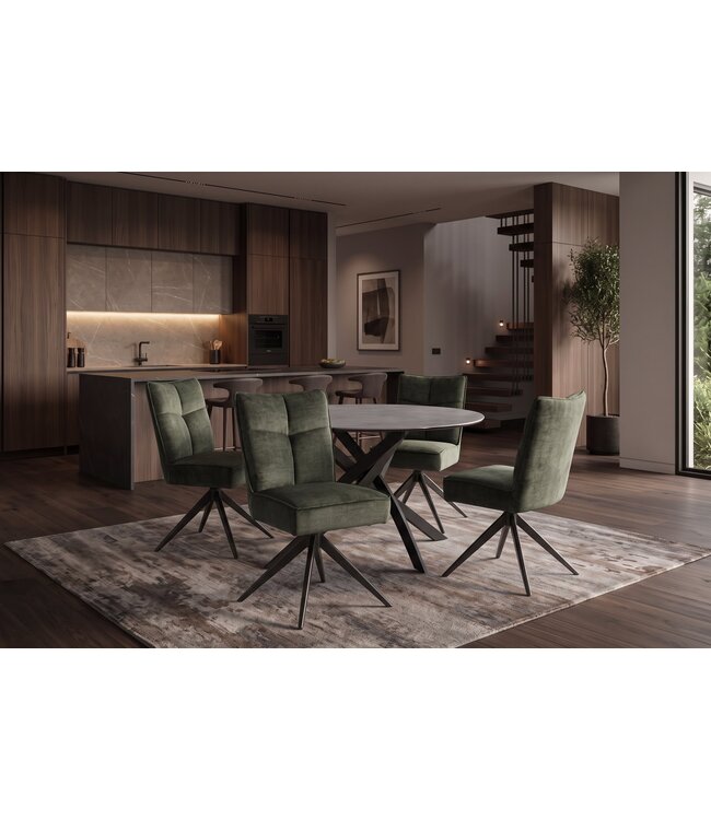 Invicta Interior Draaibare stoel LUGANO 360° auto-return 150 kg laadvermogen veerkern velours fluweel mosgroen zwart - 49070