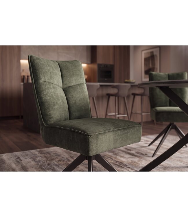 Invicta Interior Draaibare stoel LUGANO 360° auto-return 150 kg laadvermogen veerkern velours fluweel mosgroen zwart - 49070