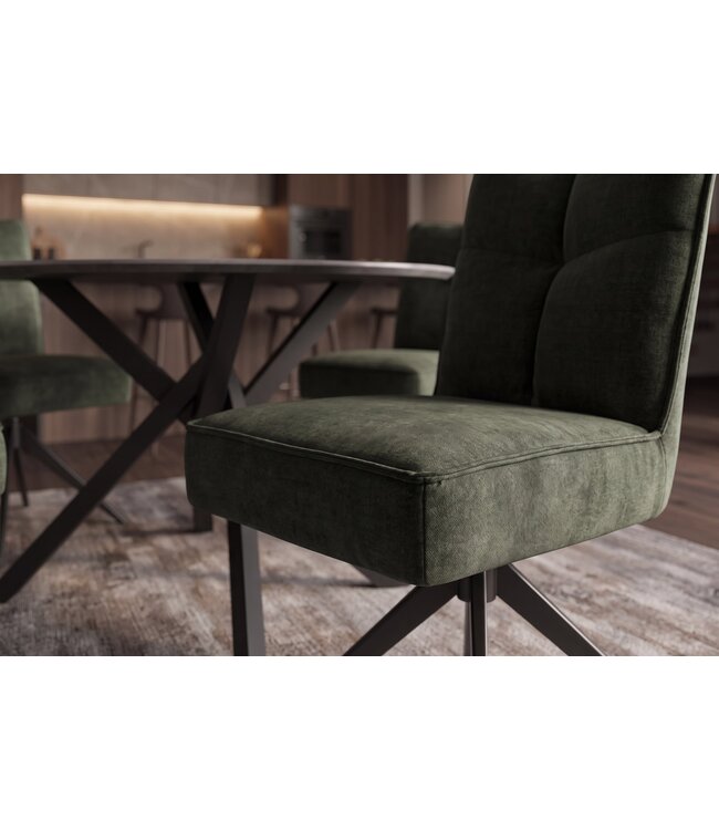 Invicta Interior Draaibare stoel LUGANO 360° auto-return 150 kg laadvermogen veerkern velours fluweel mosgroen zwart - 49070
