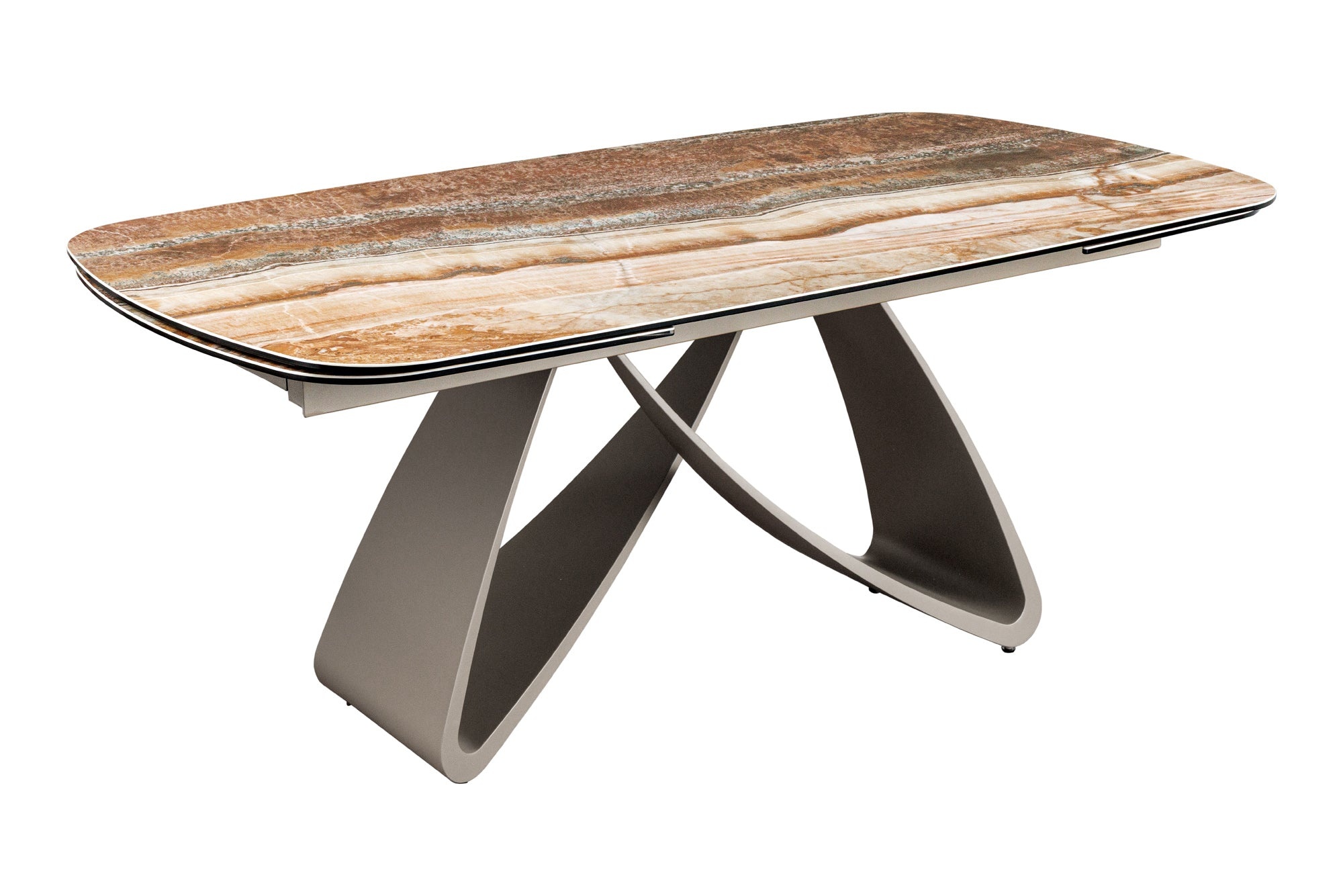 Eettafel INFINITY 180-220-260cm bootvormig uitschuifbaar Spaans onyx keramiek roestbruin - 49073