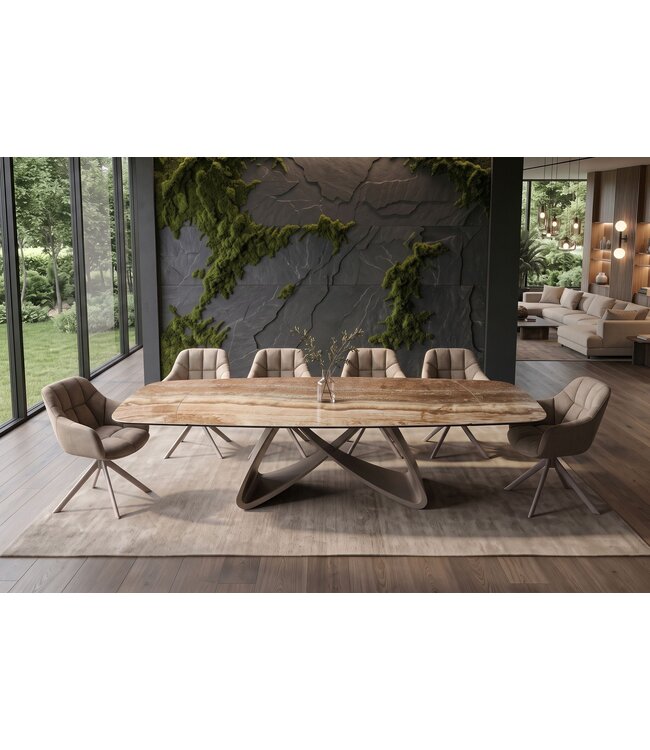 Invicta Interior Eettafel INFINITY 180-220-260cm bootvormig uitschuifbaar Spaans onyx keramiek roestbruin - 49073